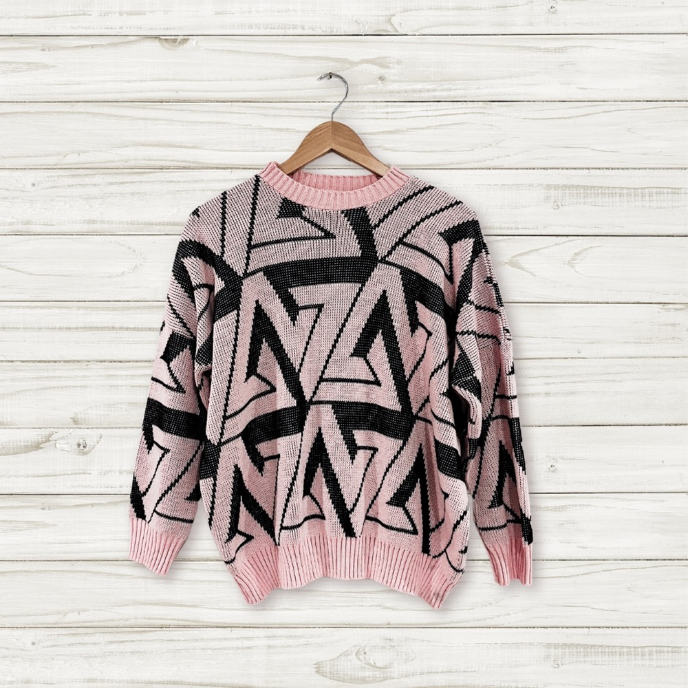 Vintage Pink Geometric Knit Sweater